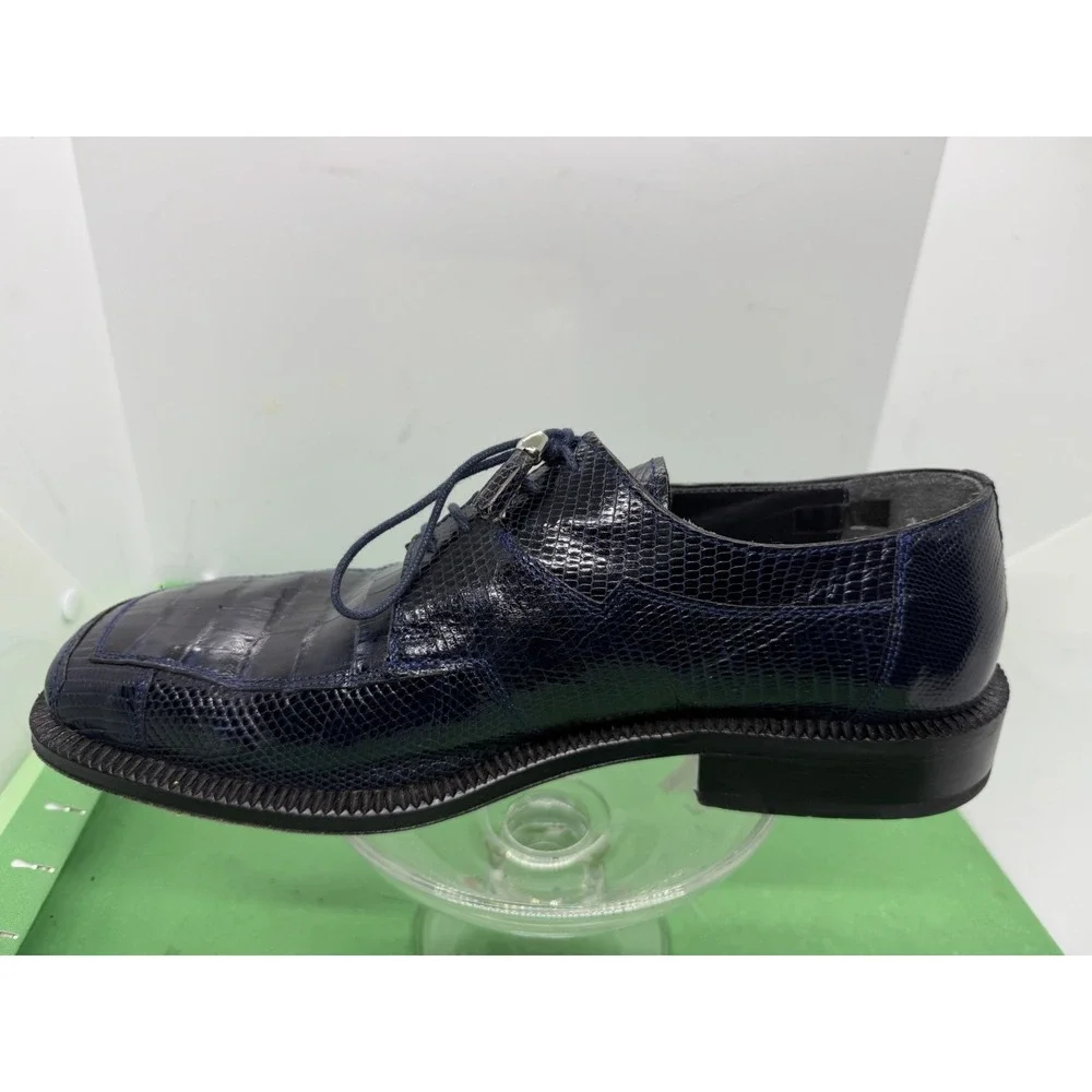 David Eden Men's Genuine Lizard Leather Derby Blue Dress Shoes Men 8.5 Luxury
